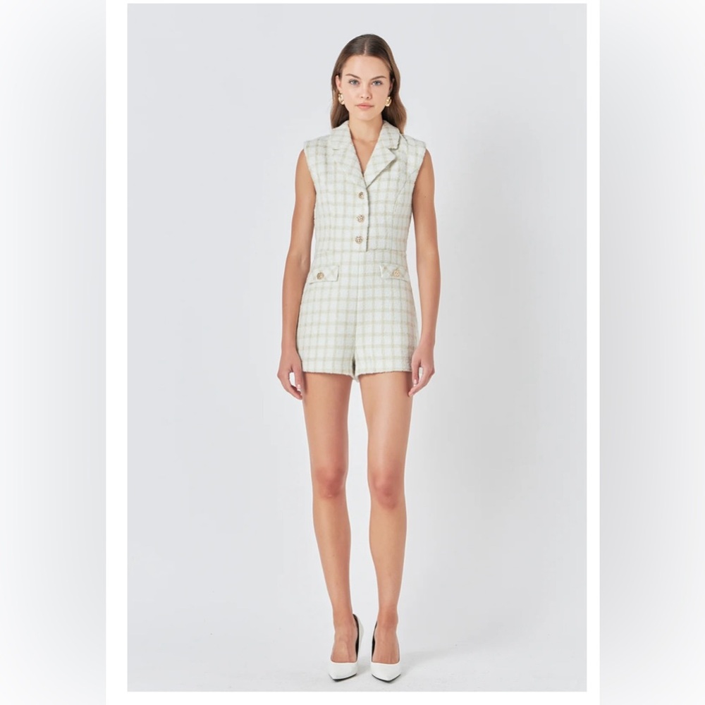 Endless Rose Sleeveless Tweed Suited Romper.NWT Size : S